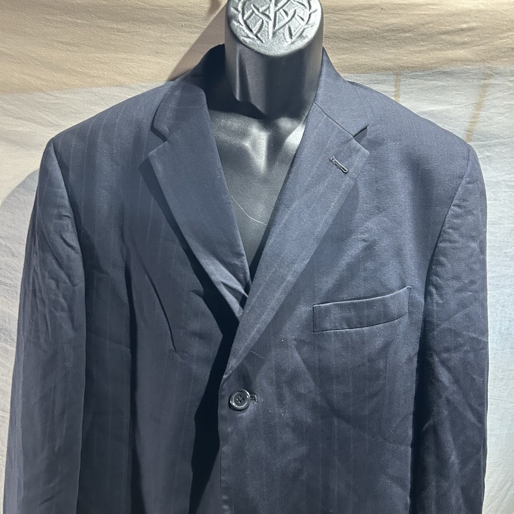 Kenneth Cole Reaction Mens 44R Navy Pinstripe Worsted Wool Suit Jacket Blazer